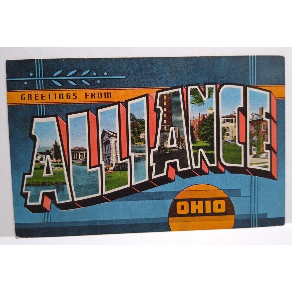 Greetings From Alliance Ohio Large Big Letter City Postcard Linen E.C. Kropp